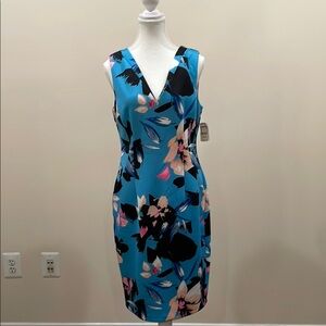 Vince Camuto Blue Sleeveless Wrap Midi Dress